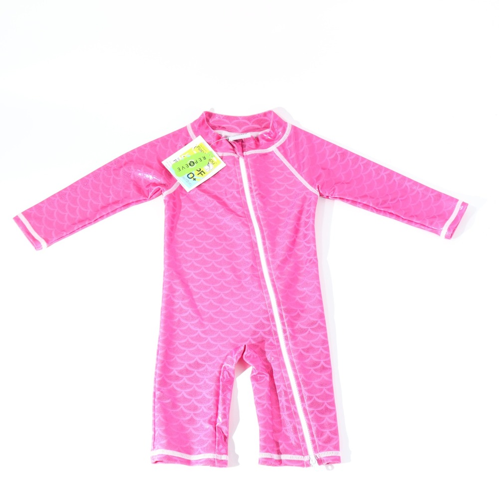 Flap Happy Pink Mermaid Scale UPF 50+ Long Sleeve Rash Guard Swimsuit NWT
